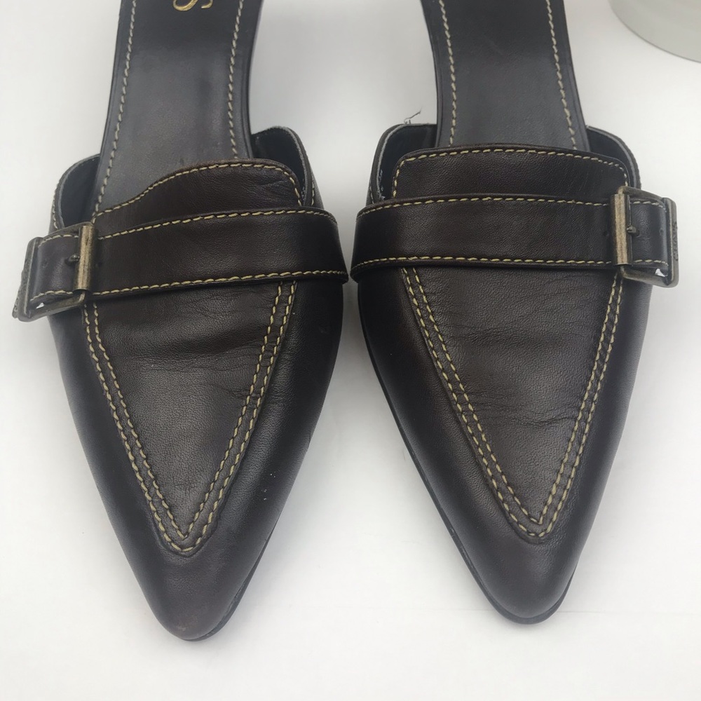 CHAPS Teresa Brown Leather Mules w Gold Buckle Sz 6.5 • 2¼" Heel • EUC - Picture 4 of 6